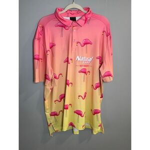 Tropical Bros Natural Light Naturdays Flamingo Polo Shirt Mens‎ XL Pink Yellow